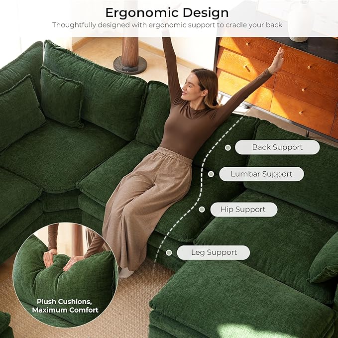 ELUCHANG 114" Oversized V-Shaped Cloud Couch Modular Sectional Sofa