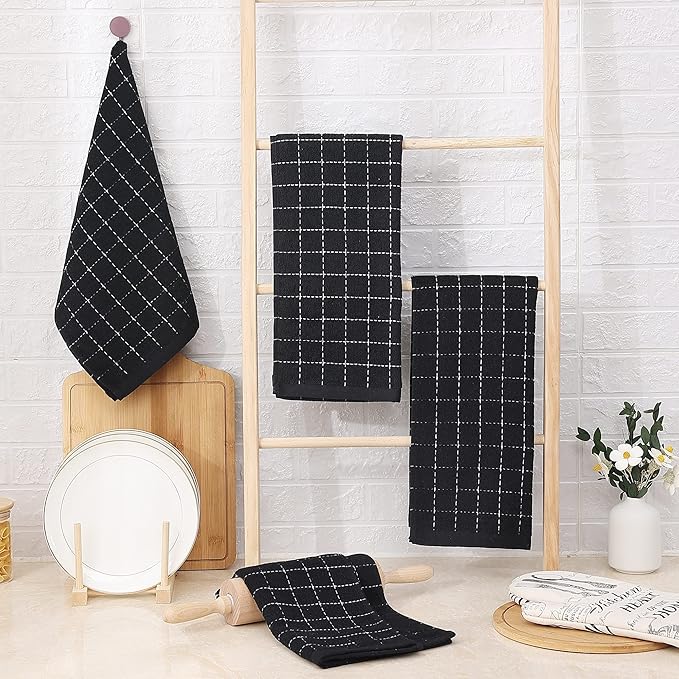 Homaxy 100% Cotton Terry Kitchen Towels, Checkered Designed, Soft and Super