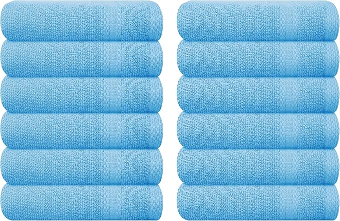 GLAMBURG Ultra Soft 12-Piece Washcloths Set 13x13-100% Ringspun Cotton