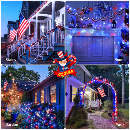 JMEXSUSS Red White and Blue Lights Clear Wire, 66 Ft 200 LED 4th of July Decorations String Lights Plug in, Christmas Light for Independence Day Celebration Party Memorial Day Patriotic Holidays Decor