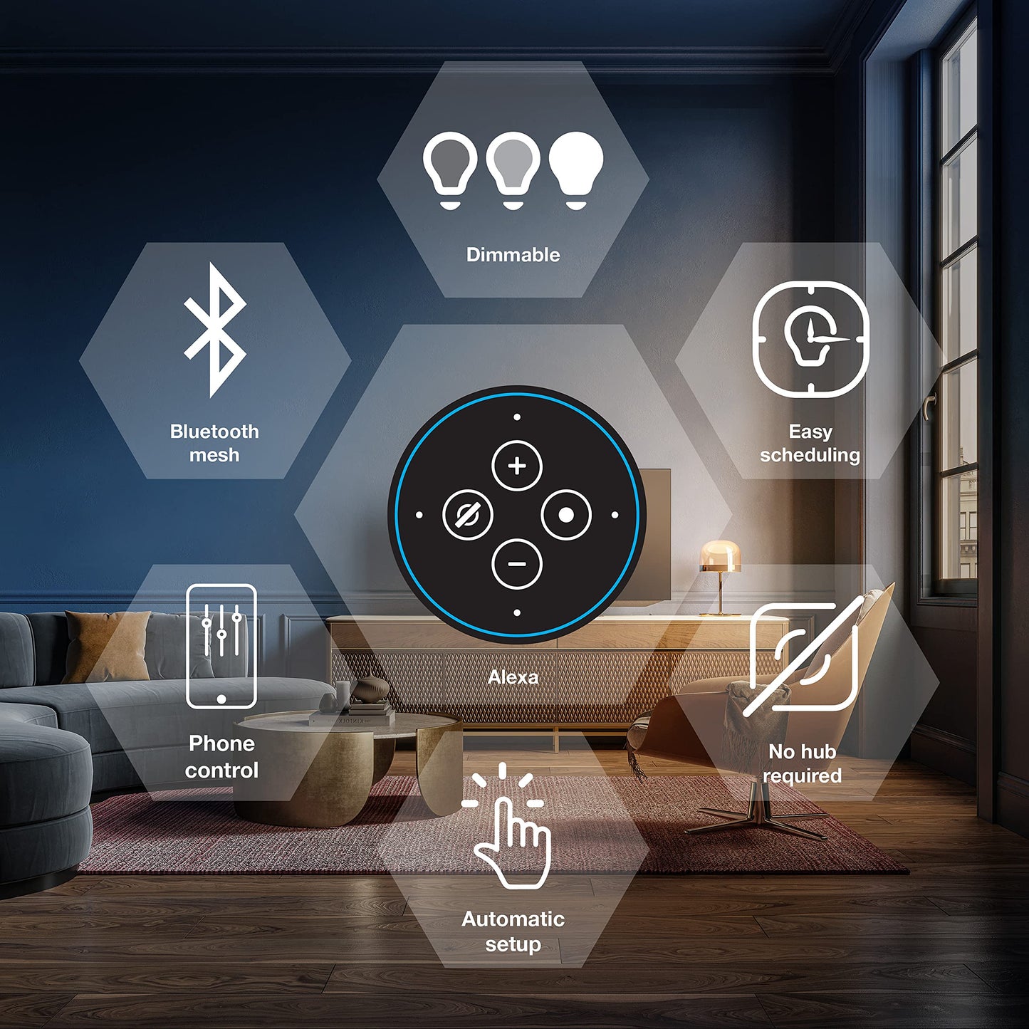 SYLVANIA Bluetooth Mesh LED Smart Light Bulb, One Touch Set Up, A19 60W Equivalent, E26, RGBW Full Color & Adjustable White, Works with Alexa Only - 2 Count (Pack of 1) (75760)