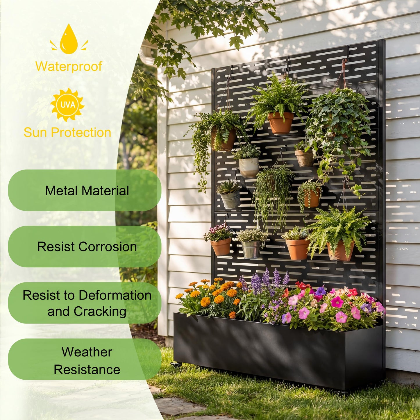 Amacv Metal Raised Garden Bed with Wheels and Trellis,73"x47"x16" Planter Box for Climbing Plants, Vegetables & Vines, Features Privacy Screen and Drainage Holes