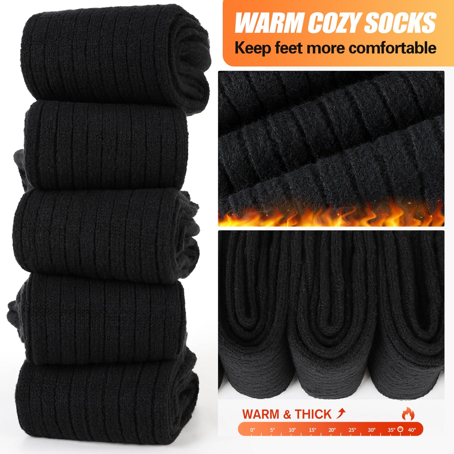 Sandsuced Womens Black Slouchy Boot Socks Winter Warm Cozy Slouch Scrunch Winter Fuzzy Fluffy Crew Socks 5 Pairs Gifts Stocking Stuffers(Black, M)