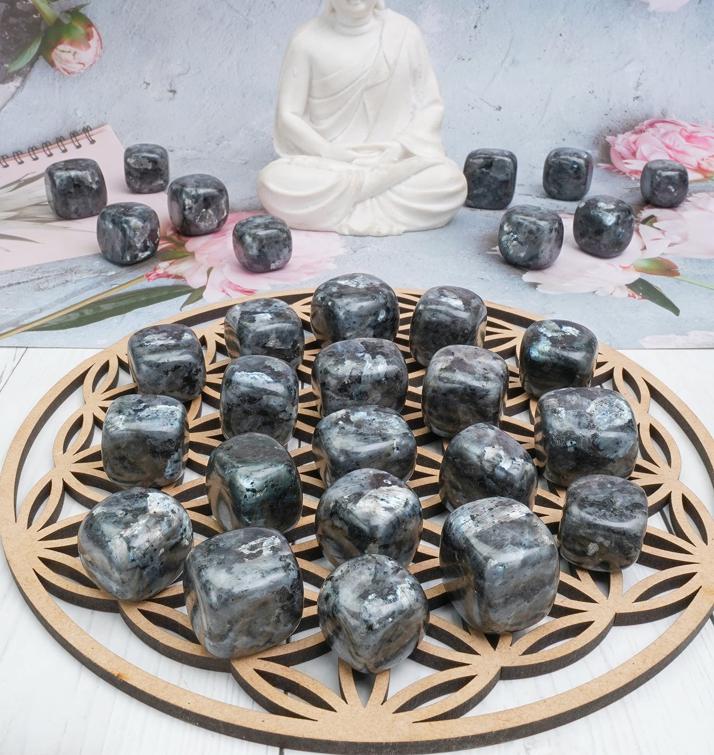ZAICUS 1lb Larvikite Tumbled Stones | Polished Crystals Healing | Natural Stones | Feng Shui | Chakra Balancing | Good Luck | Reiki Gift | Home Decor | Size 20-25 mm