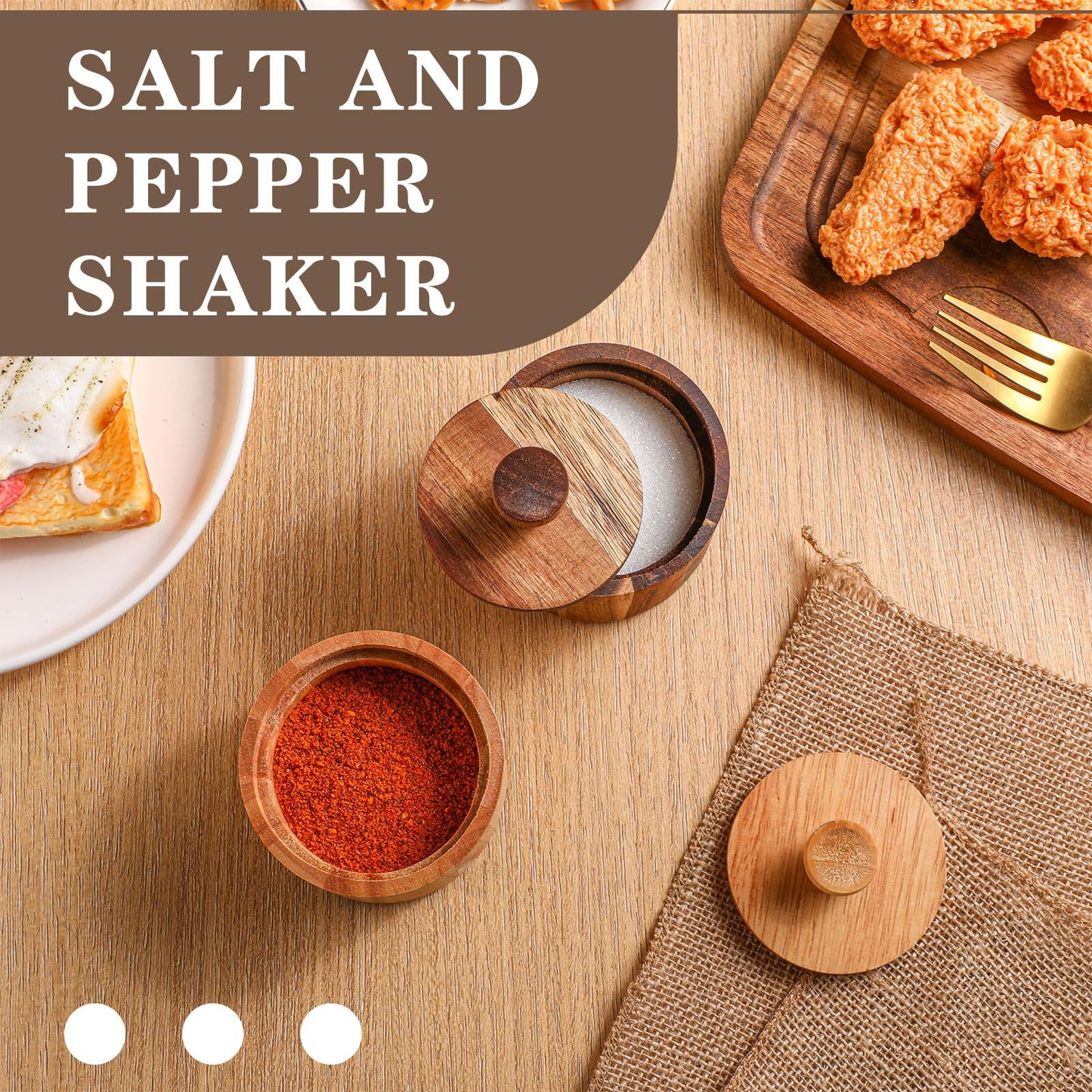 Ziliny 2 Pcs Wooden Pepper Salt Box Cellar with Lid Set Rustic Pepper Holder Condiment Pots Small Salt Keeper for Kitchen Spice Sugar Trinket Gift, 3.35 x 2.95 Inch