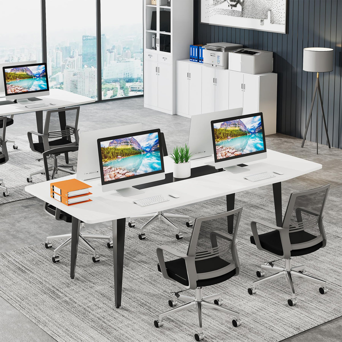 Tribesigns 6FT Conference Table, 70.86L x 35.43W x 29.52H Inches Boat Shaped Meeting Table, Modern Seminar Table for Office Meeting Conference Room (6ft, White & Black)