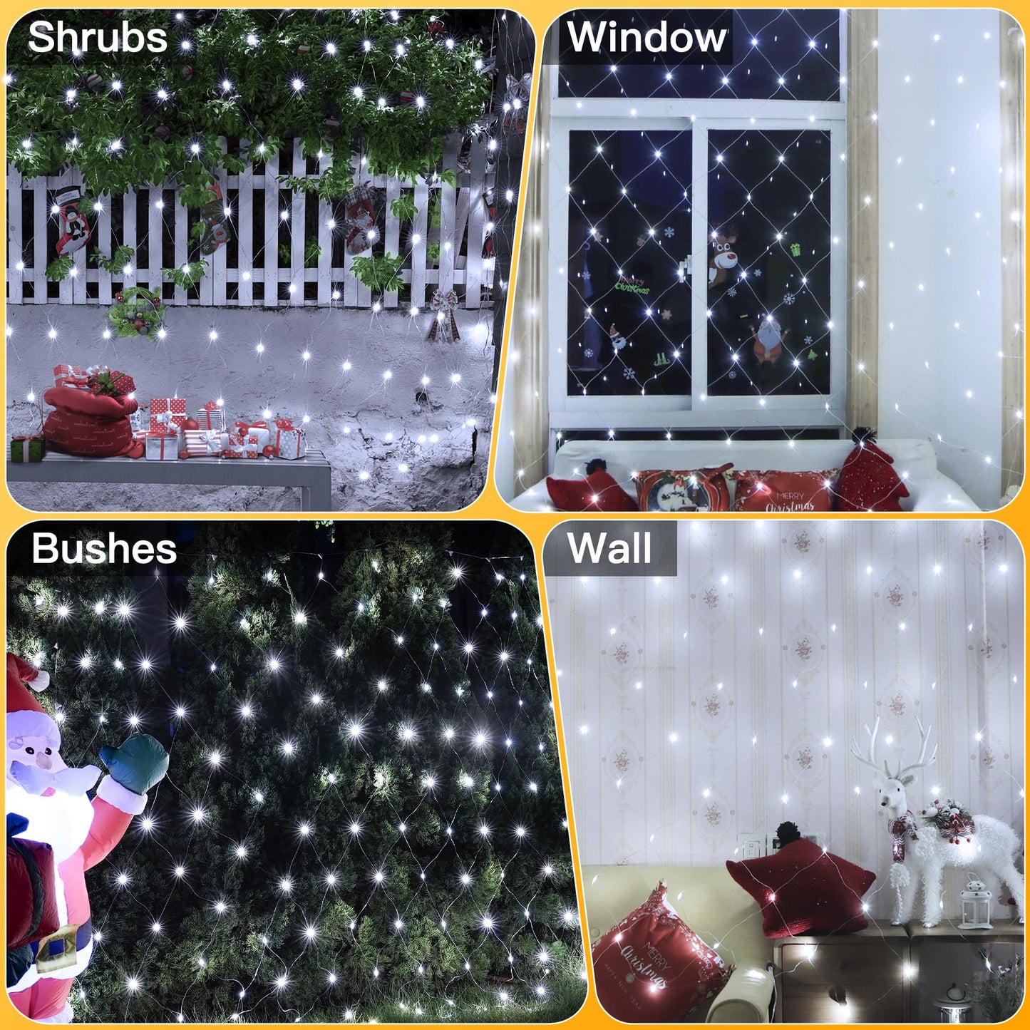 Ollny Net Lights Outdoor Mesh Lights IP67 Waterproof, 210LED 10x7ft Cool White Christmas Net Lights, Connectable Remote 8 Modes Tree Light for Bushes Shrubs Lawn Indoor Decorations