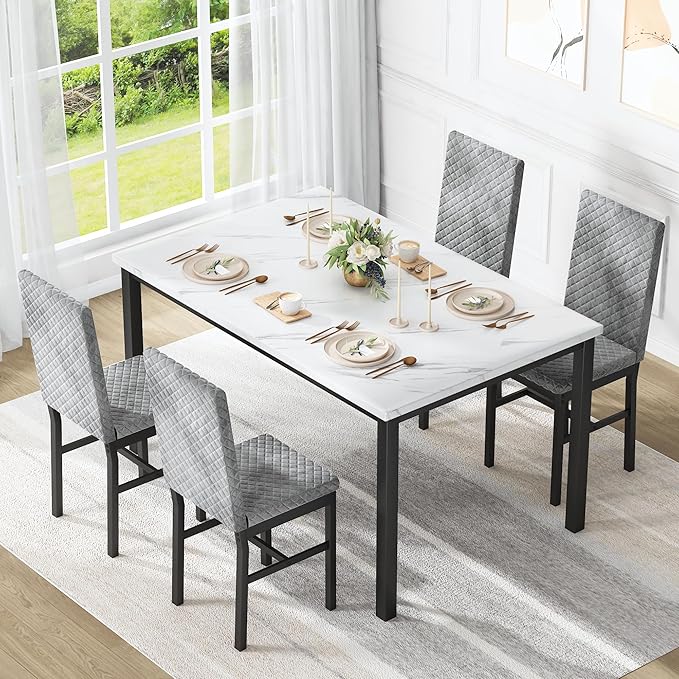 Recaceik Dining Table Set for 4, Modern 5 Piece Dining Table Set Faux Marble