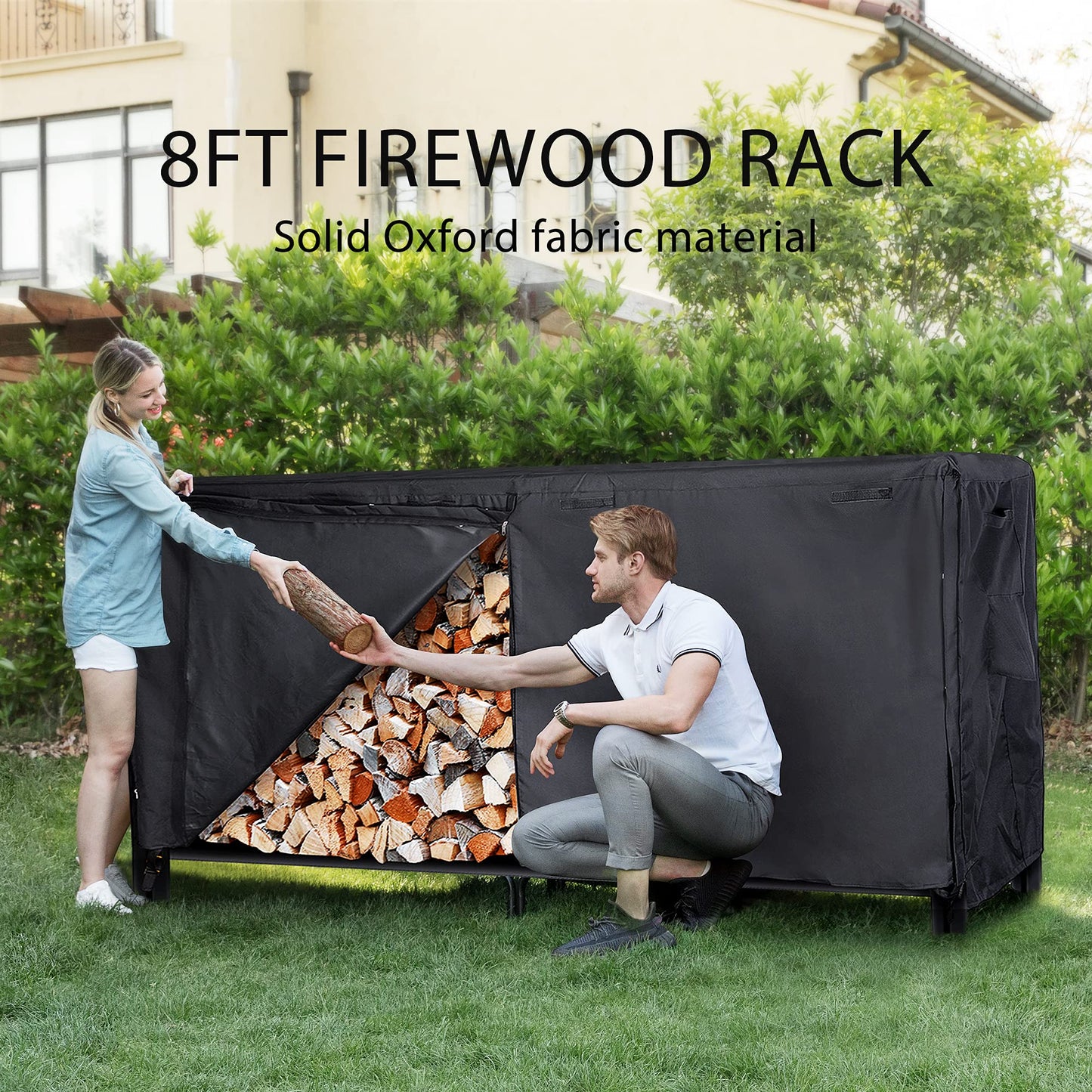 VIVOHOME 21.5 Inches Folding Heavy Duty Firewood Storage Log Rack with 8ft Heavy Duty Indoor Outdoor F