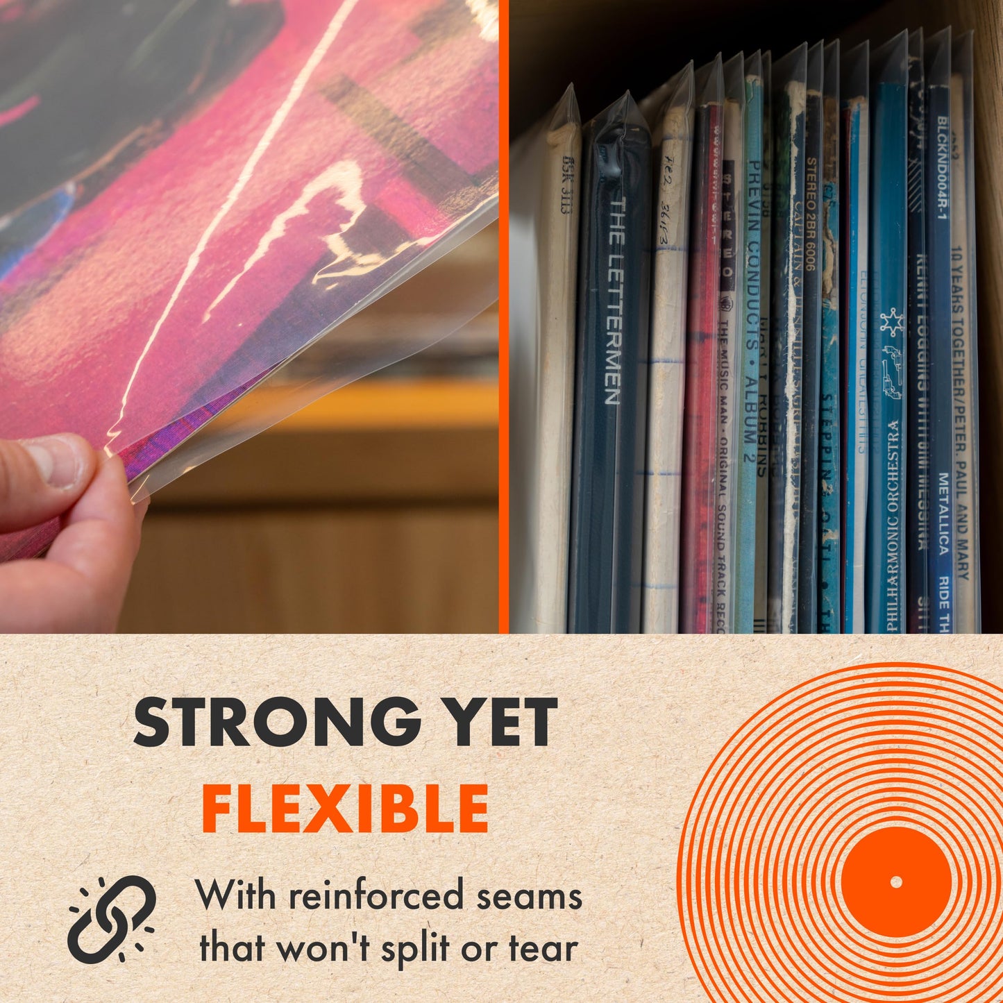 100x 12 Inch UV Protection Frosted Outer Vinyl Record Sleeves | Spincare Density Single & Double Album LP Protective Sleeve | Strong Polyethylene Archival Plastic Vinyl Record Storage Covers