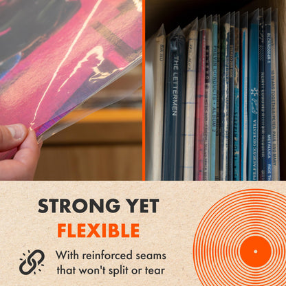 100x 12 Inch UV Protection Frosted Outer Vinyl Record Sleeves | Spincare Density Single & Double Album LP Protective Sleeve | Strong Polyethylene Archival Plastic Vinyl Record Storage Covers