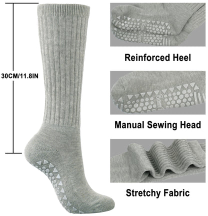 BomKinta Pilates Socks with Grips for Women Yoga Grippy Slouch Scrunch Sock Slipper Socks for Barre Workout Hospital Gifts Size 5-11 3 Pairs Black White Grey