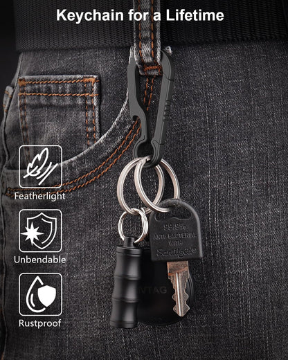 PJYTAC Titanium Carabiner Keychain Clip with Key Rings 2/2.6 Inch Small Carabiner Clips Black Heavy Duty Key Holder Quick Release Key Chain for Keys Bottle Opener Valentines Day Gift for Him Men