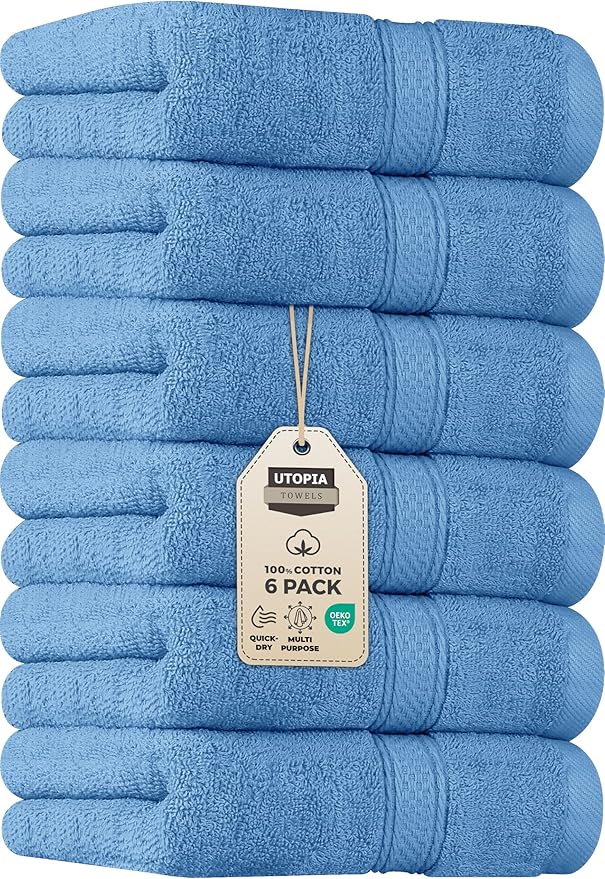 Utopia Towels 6 Pack Premium Hand Towels Set, 16 by 28 inches, 100% Ring Spun