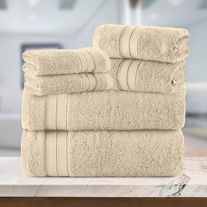 Elegant Comfort Luxury 6-Piece Towel Set, Premium Soft 100% Turkish Cotton