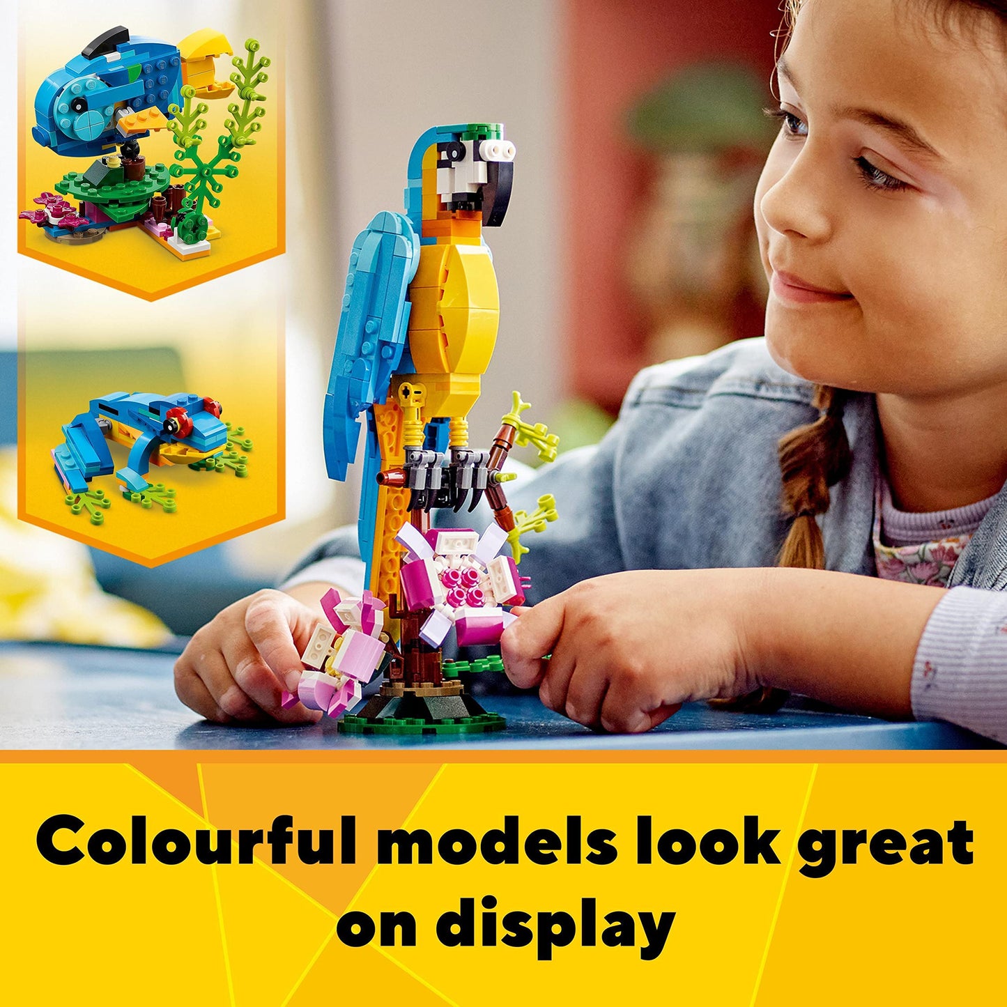 LEGO Creator 3 in 1 Exotic Parrot to Frog to Fish Animal Figures Building Toy, Creative Toys for Kids Aged 7 and up 31136