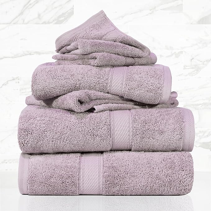 SUPERIOR Egyptian Cotton Pile 6 Piece Towel Set, Includes 2 Bath, 2 Hand
