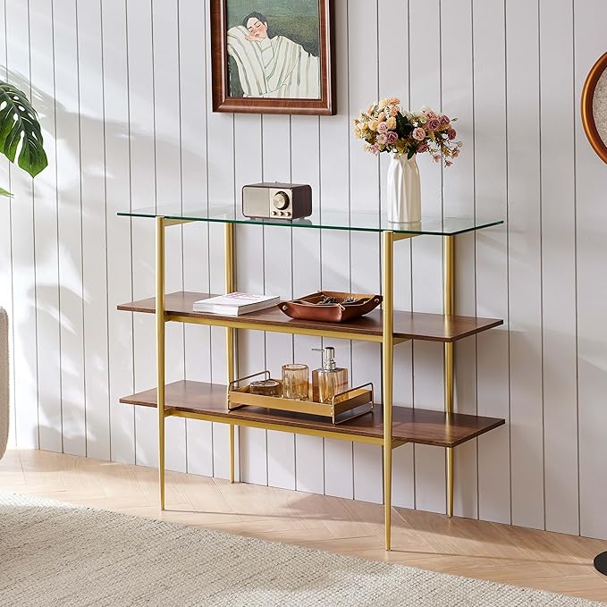 LumFurn Glass Console Table for Living Room, Foyer & Entrance, H41 x W14 x