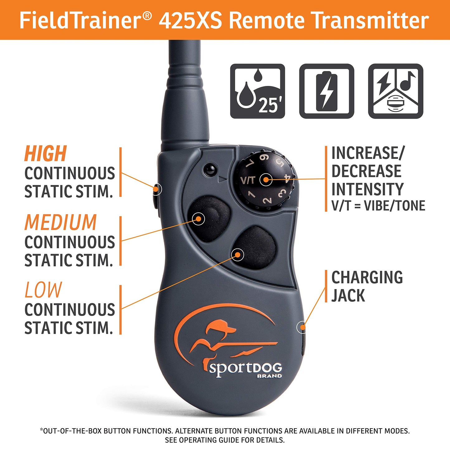 SportDOG Brand FieldTrainer 425XS Remote Training Dog Collar, E Collar For Stubborn Dogs - Waterproof, Submersible Up To 25 Feet, Rechargeable Dog Training Device with Remote Static, Vibrate, and Tone