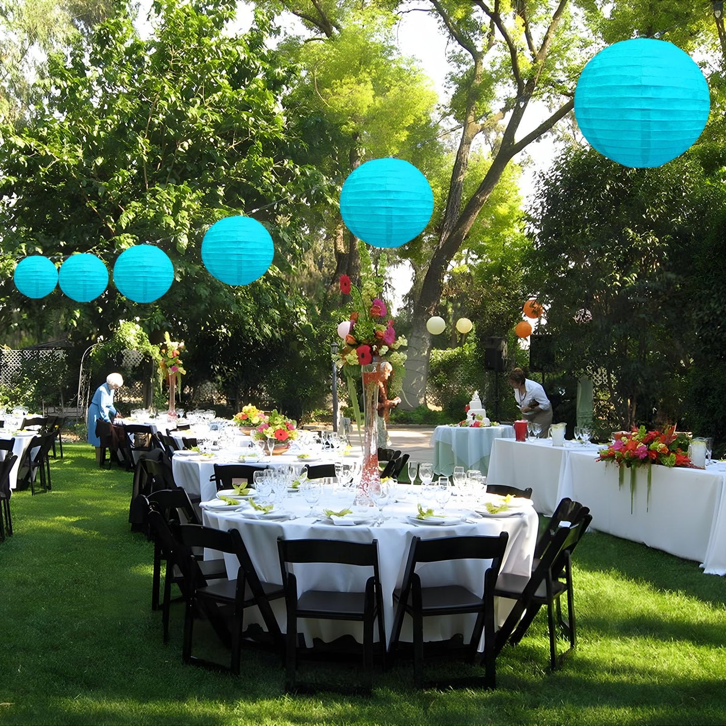 20Pcs Blue Paper Lanterns for Parties, 6” 8” 10” 12” Chinese Asian Hanging Round Paper Lanterns for Birthday Wedding Halloween Christmas Home Decor Party Decor