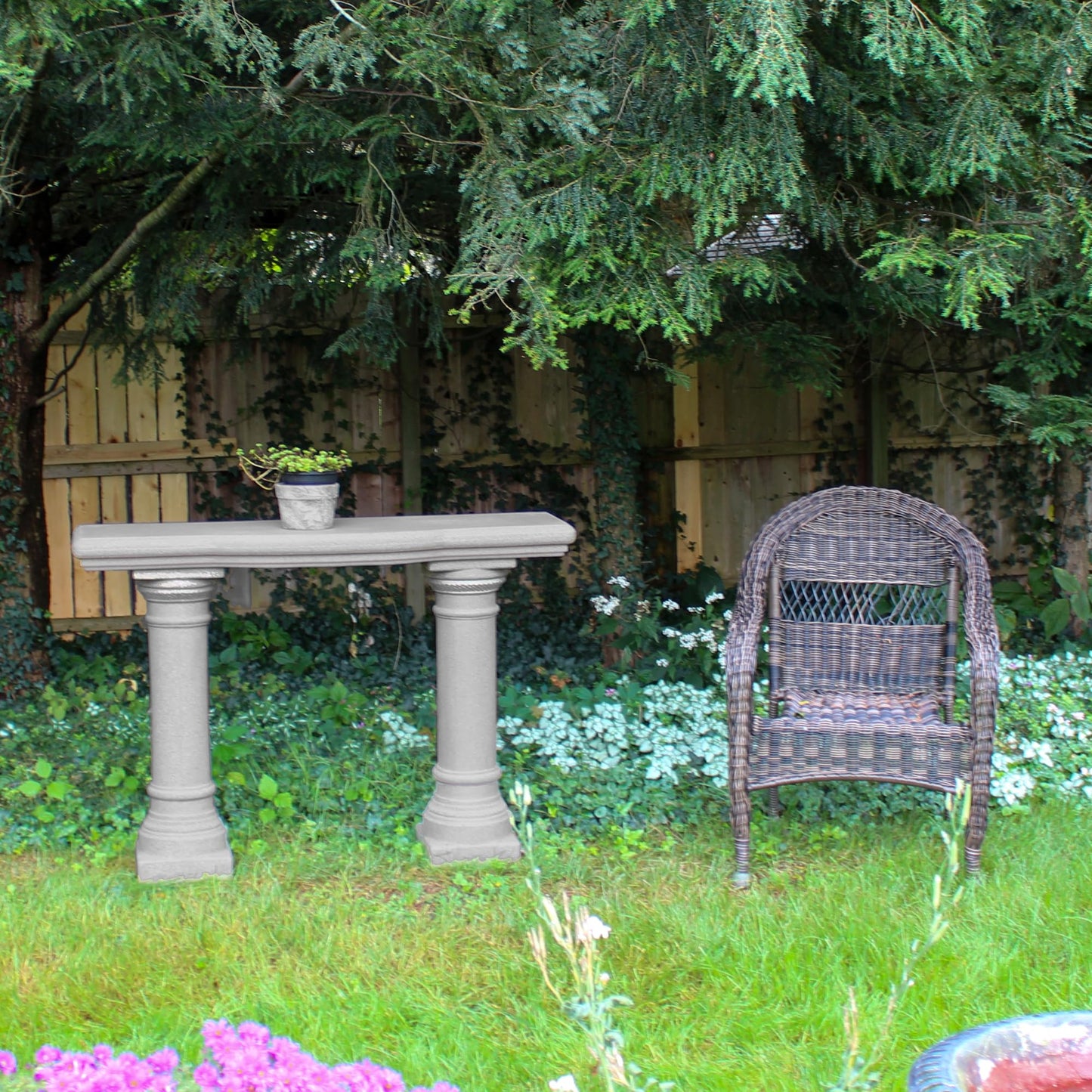 Emsco Group 2316 Lightweight Natural Sandstone Garden Shelf with Columns, 48", Granite