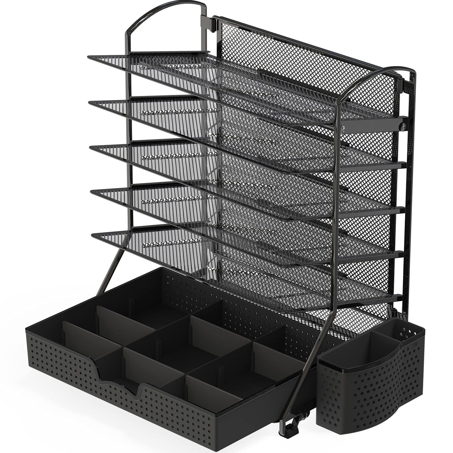 Simple Houseware 6-Tier Desk Document File Tray Organizer with Supplies Sliding Drawer, Black