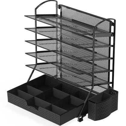 Simple Houseware 6-Tier Desk Document File Tray Organizer with Supplies Sliding Drawer, Black