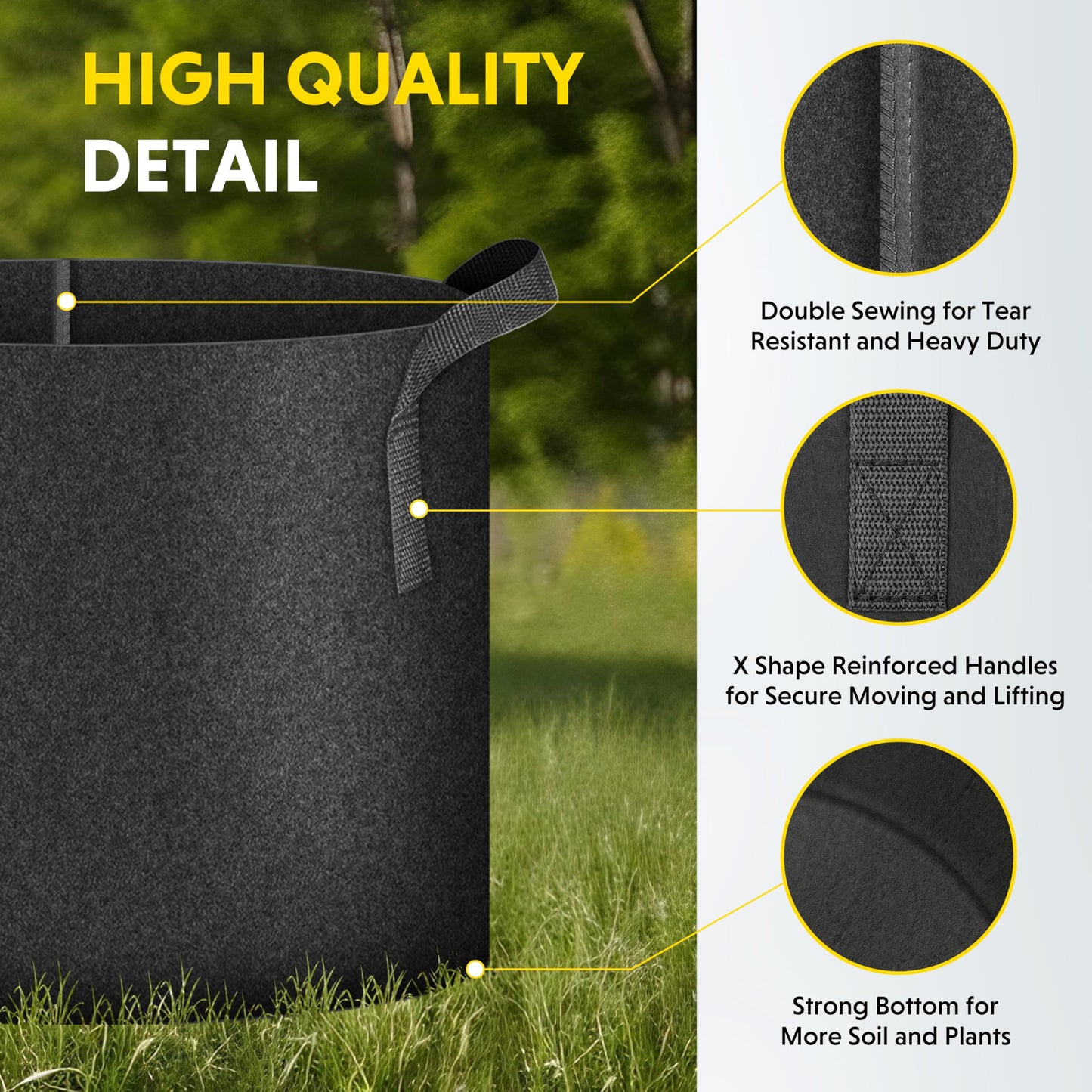 iPower 10-Pack 10-Gallon Grow Bags Nonwoven Fabric Pots Aeration Container with Strap Handles for Garden and Planting, 10 Gallon, Black