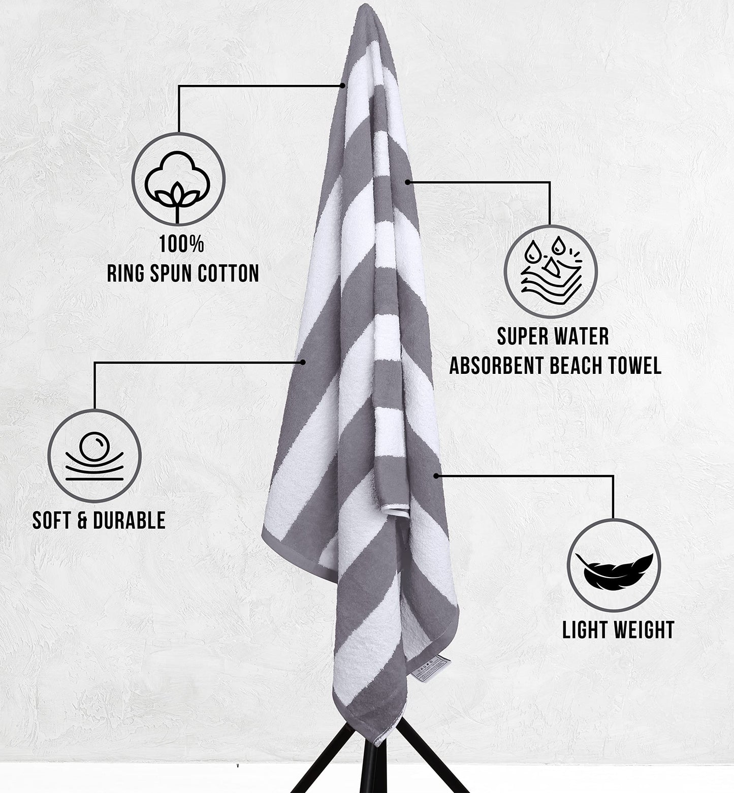 Utopia Towels Cabana Stripe Beach Towels (76 x 152 cm) - 100% Ring Spun Cotton Large Pool Towels, Soft and Quick Dry Swim Towels (Pack of 4) (Red, Navy, Grey, Plum)