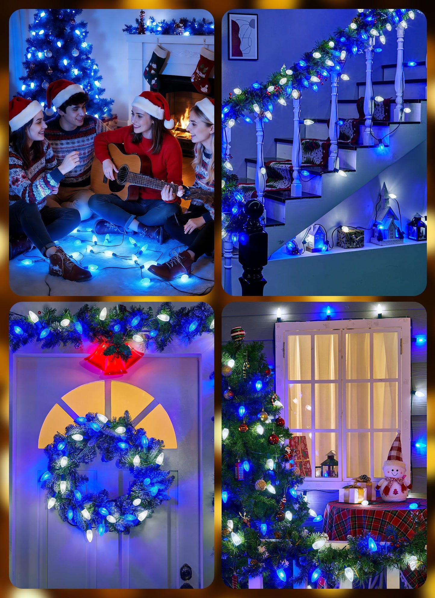 Minetom 100 Feet Led Christmas Lights,Blue White C9 Christmas String Lights Outdoor, 100 Strawberry Bulbs Connectable UL Certified for Indoor Outdoor Roofline Patio Holiday Party Backyard Xmas Decor