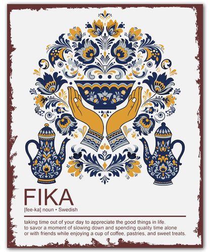 Moments of Warmth and Fika - Scandinavian Wall Decor Poster - 8x10 Unframed Swedish Folk Art Print for Kitchen Living Room Office - Nordic Home Gift for Women Christmas Midsummer or Rustic Cozy Décor