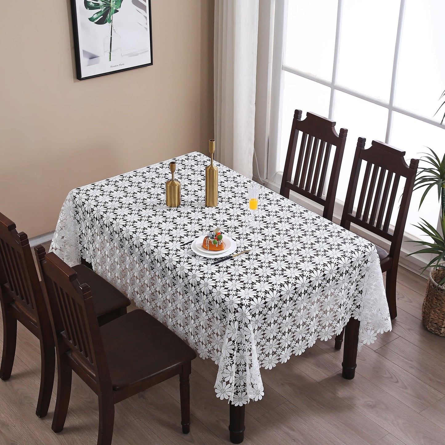 Crochet Tablecloth Lace Rustic Jacquard White Table Cloth Rectangle Picnic Table Covers For 6 Foot Tables For Dining Kitchen/Restaurant/Picnic/Holiday/Wedding/Birthday/Party/Spring/Fall/Christmas