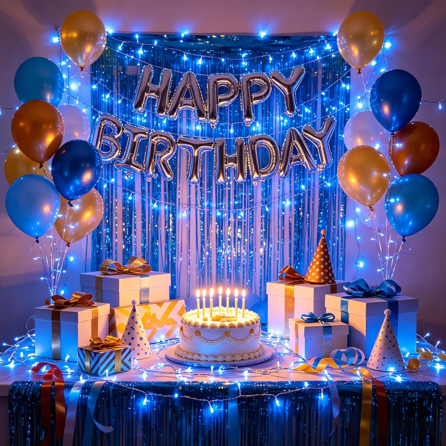 300 LED Blue Birthday Party Decorations String Lights with 12 Modes Timer Dimmable, Waterproof Green Wire Christmas Tree Lights, 75FT Fairy Lights for Bedroom, Outside, Ocean Party, Xmas Decor