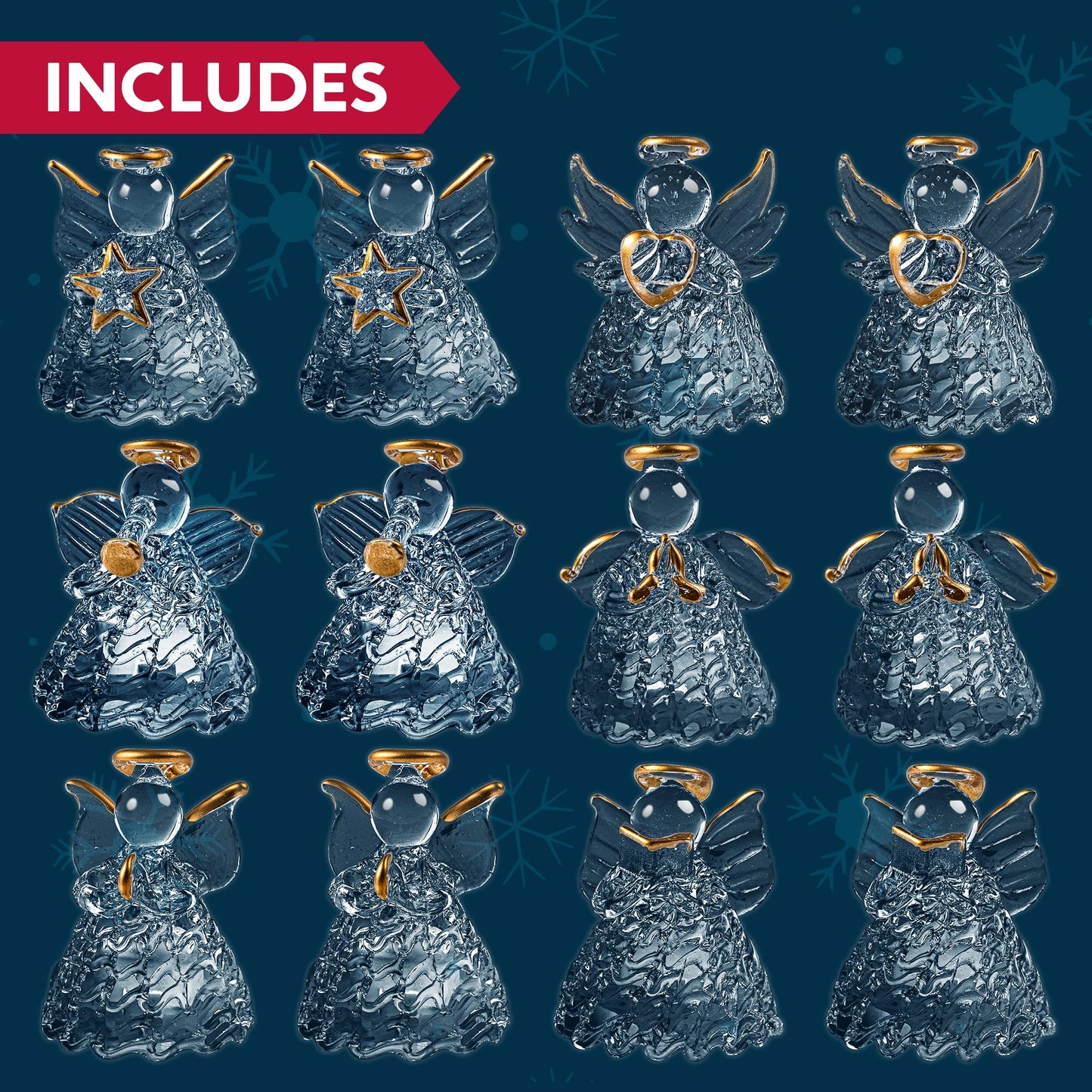 JOYIN Christmas Set of 12Pcs Spun Angel Ornament, Clear Angel Hanging Ornaments with LED Lights for Christmas Tree Decorations, Xmas Party Favor
