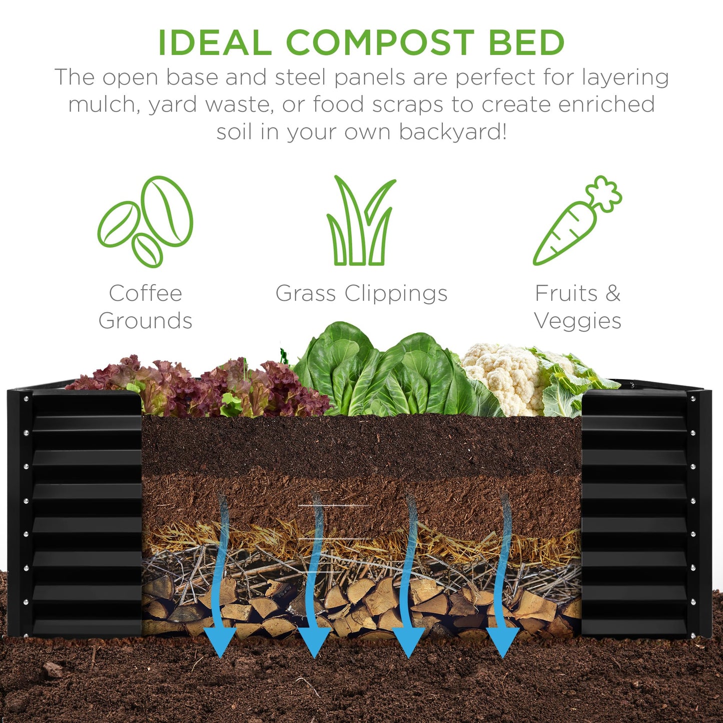 Best Choice Products 6x3x2ft Outdoor Metal Raised Garden Bed, Deep Root Box Planter for Vegetables, Flowers, Herbs, 269 Gallon Capacity, 100% Non Toxic Materials - Black