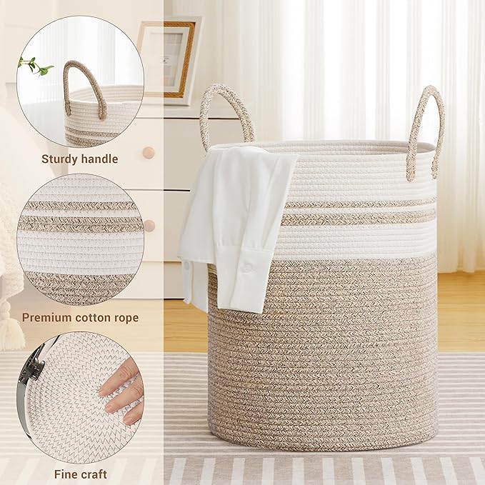 Tall Laundry Basket with Handles, 88L Portable Dirty Clothes Hamper, Boho