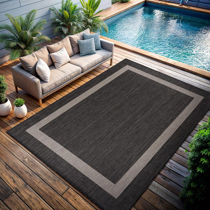 CAMILSON Outdoor Rug 8x10,Modern Outside Rugs for Patios Porches Waterproof Durable Washable Non-Shedding, Easy-to-Clean Indoor Outdoor Area Carpet (8 x 10, Bordered - Dark Gray/Light Gray)