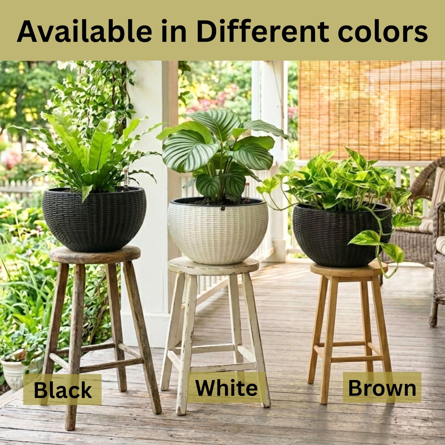 LaLaGreen Hanging Planters for Indoor Plants (11 Inch, 3 Pack) Brown Rattan Style Self-Watering Flower Pots with Water Level Indicator, Plastic Baskets with Metal Chain for Balcony, Porch Garden Decor