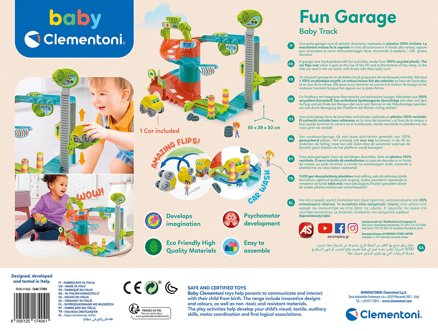 Clementoni 17404 Fun Garage Baby Track For Toddlers, Ages 18 Months Plus, Multi-Coloured
