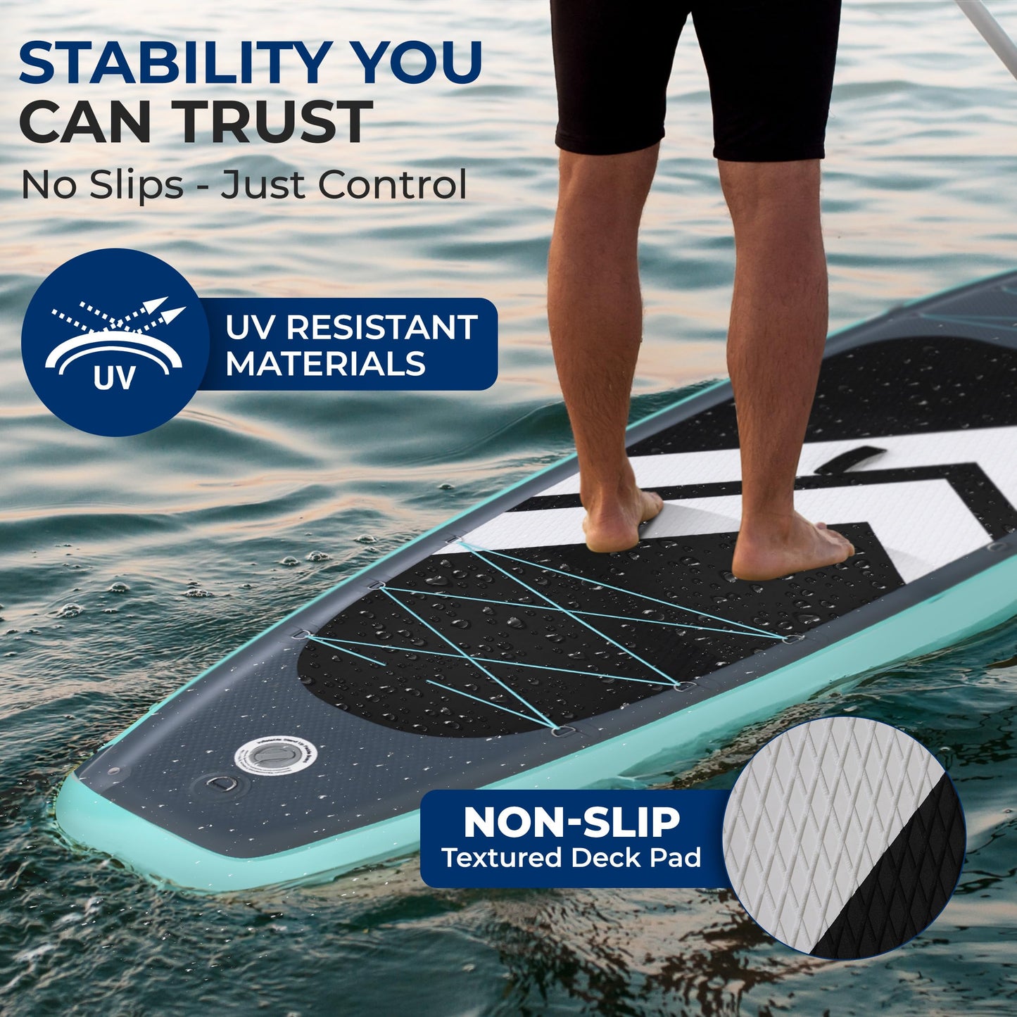 SereneLife 10’6” Inflatable Stand Up Paddle Board with Premium SUP Accessories - 33” Wide Stable Design with Non-Slip EVA Deck Pad for Youth and Adults, 350 lbs. Capacity