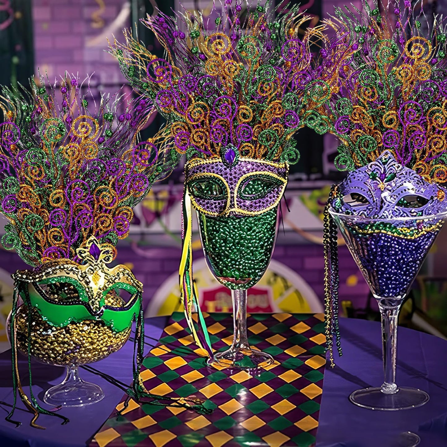 Daifunli 36 Pcs Mardi Gras Decorations Mardi Gras Picks Purple Gold Ornaments 17'' 12'' Artificial Glitter Berry Picks and Sprays Branches for Carnival Party Wreath Vase