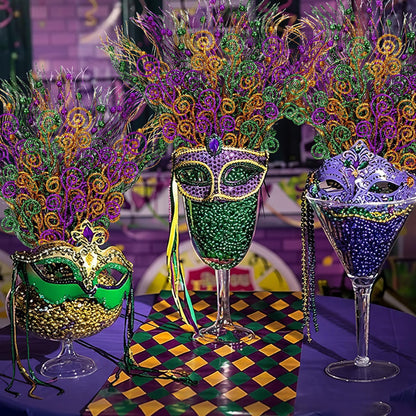 Daifunli 36 Pcs Mardi Gras Decorations Mardi Gras Picks Purple Gold Ornaments 17'' 12'' Artificial Glitter Berry Picks and Sprays Branches for Carnival Party Wreath Vase