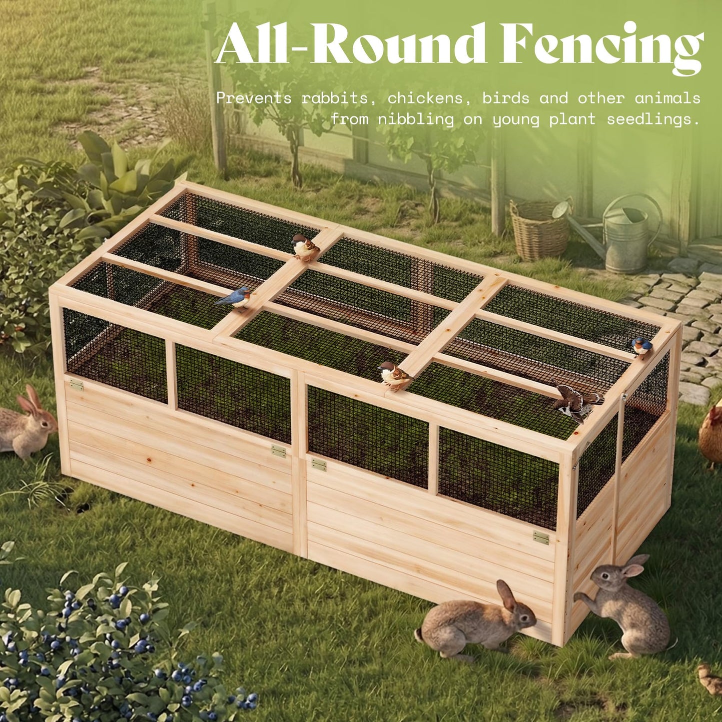 AMERLIFE Raised Garden Bed with Hinged Fencing and Trellis, 18 Inch Deepened Wood Planter Box, 2 PCS Flip-up Front Panel, Easy Assembly, Ideal for Seed Starting and Growing Vegetables & Fruits