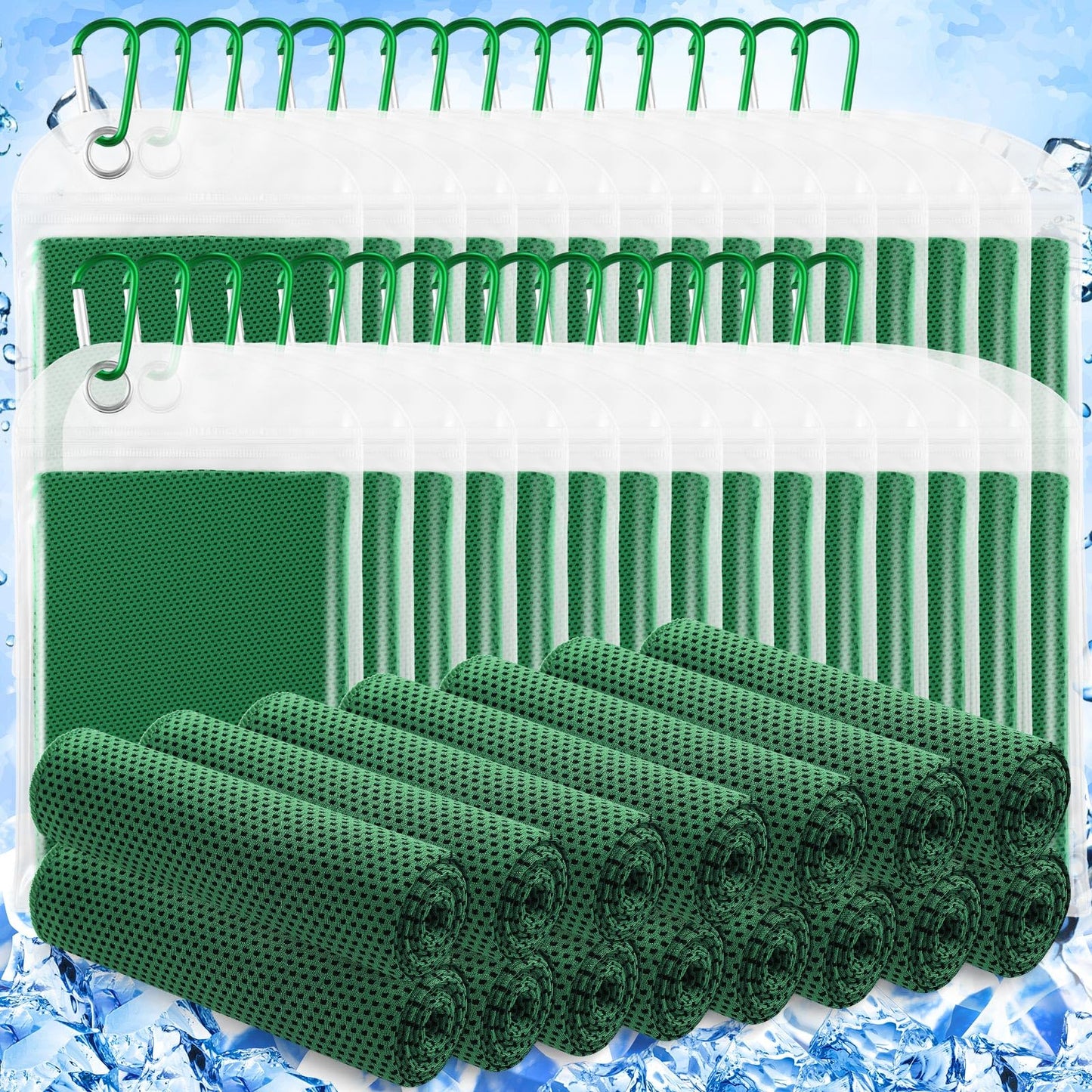 Hosuly 30 Pack Cooling Towels 40"x12" Cooling Neck Wraps Soft Breathable Chilly Towel Ice Towels Microfiber Workout Towel for Yoga Sport Running Workout Gym Camping Fitness Activities(Green)