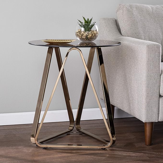 SEI Furniture - Stondon Round End Table - Transitional Design, Champagne Metal