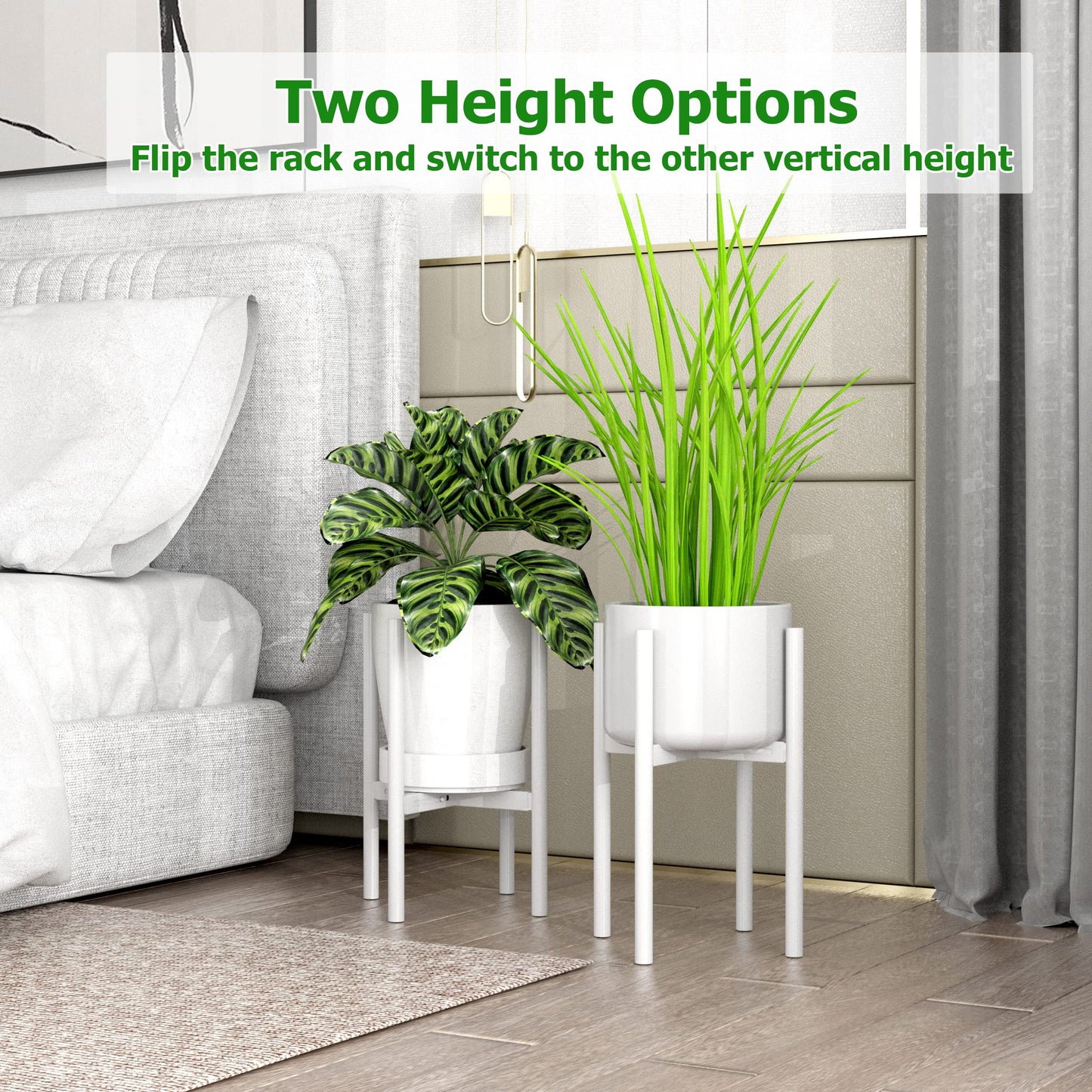 EKNITEY Adjustable Plant Pot Stand: Indoor Outdoor Modern Flower Holder Metal Plant Rack Organizer Planter Stand for Garden Patio Corner Bathroom Living Room Balcony Home Office (White)