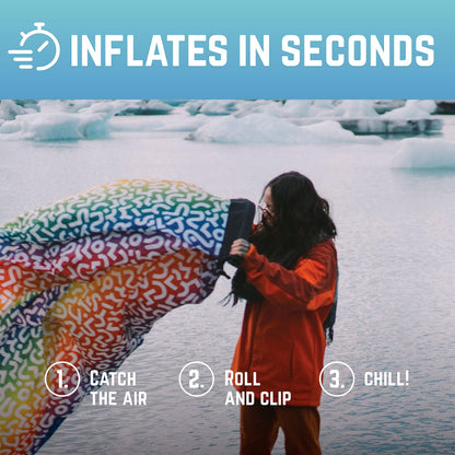 Chillbo Shwaggins Inflatable Couch – Cool Inflatable Chair Easy Setup Perfect for Hiking Gear, Beach Chair and Music Festivals.(Rainbow Swizzle)