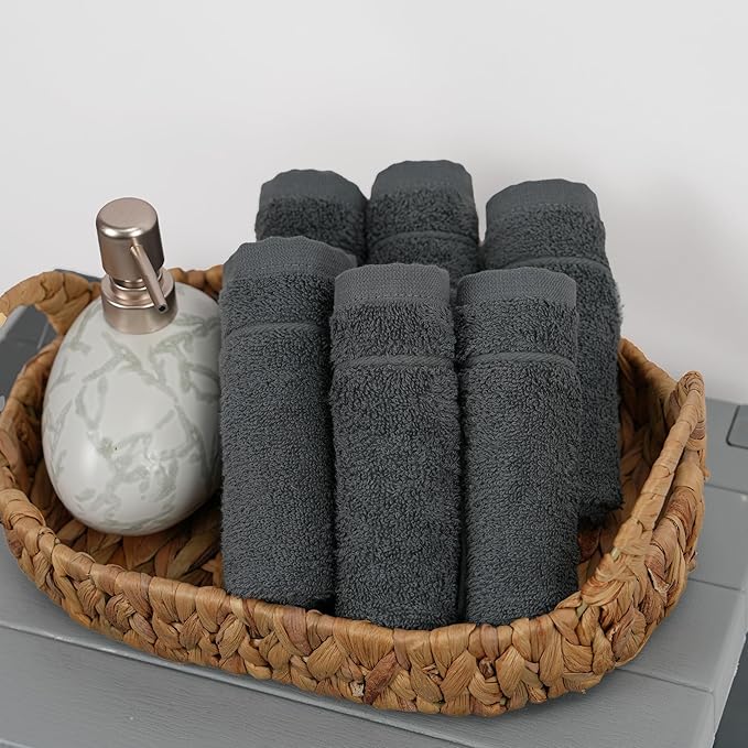 Tens Towels Pack of 24 Washcloths, 12 x 12 Inches, Lighter Weight, Quick to Dry
