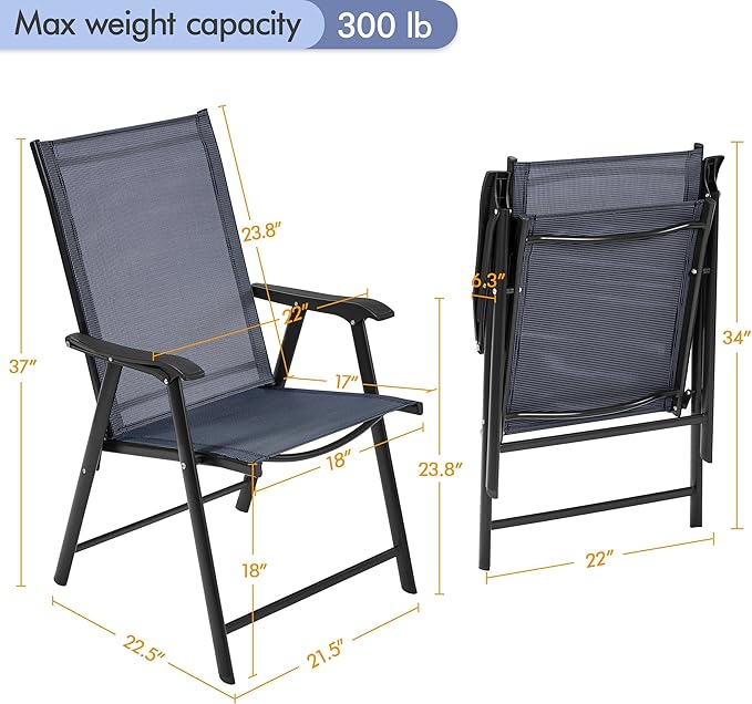 Yaheetech Patio Dining Chairs Set of 2, Portable Dining Chairs with Armrests for Camping, Lawn and Beach, Folding Patio Chairs 2-Pack of Metal Frame, Navy Blue