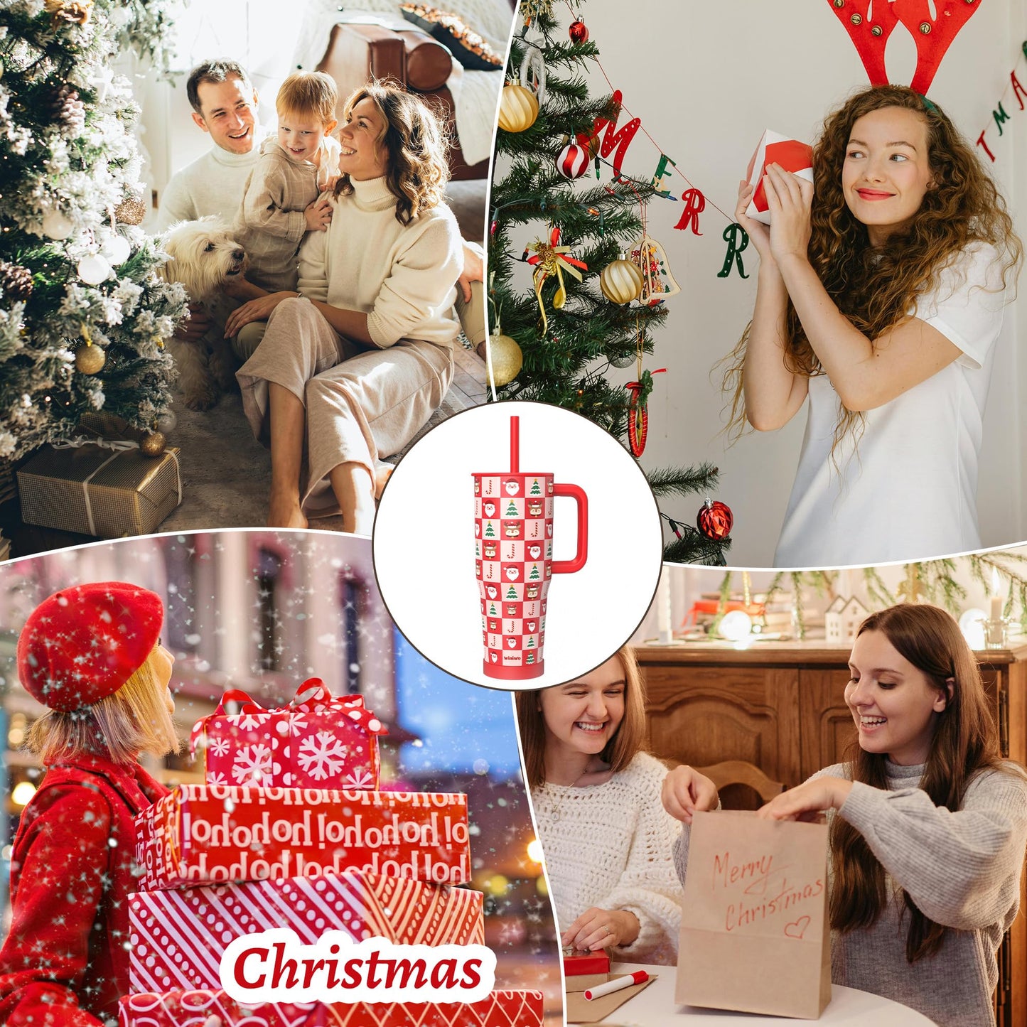 winiwo Christmas Gifts for Women Mom Daughters, Christmas Tumbler with Handle and Straw 40 oz for Friends Girls, Stainless Steel Travel Mug, Iced Tea or Coffee, Available Gift Wrapping